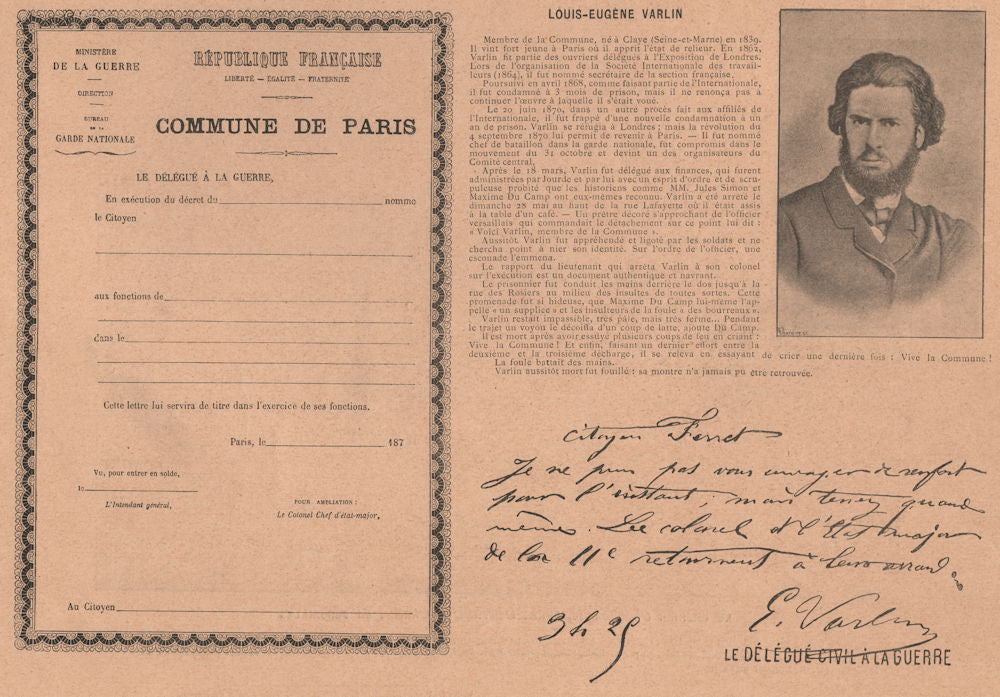 PARIS COMMUNE 1871. Louis-Eugène Varlin c1873 old antique print picture